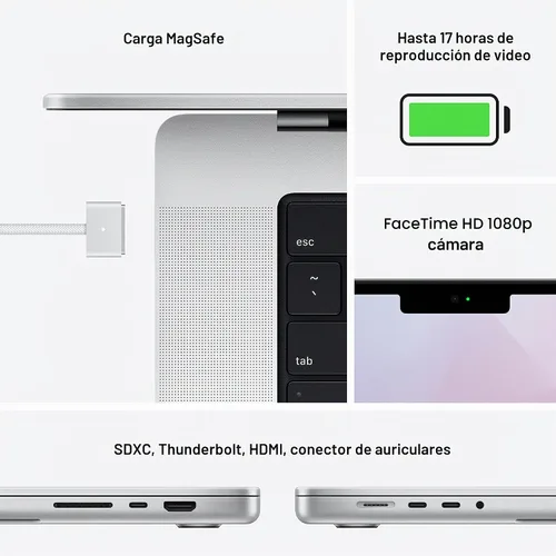 Vista 4 de Apple MacBook Pro 2021 (14 pulgadas, chip M1 Pro con CPU de 10 núcleos y GPU de 16 núcleos, 16 GB de RAM, SSD de 1 TB), color plateado