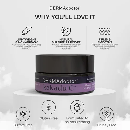 Vista 7 de DERMAdoctor Kakadu C - Máscara de desintoxicación de arcilla de amatista, 1.69 onzas líquidas 15-minute detox • Absorbs excess oil • Lactic-acid