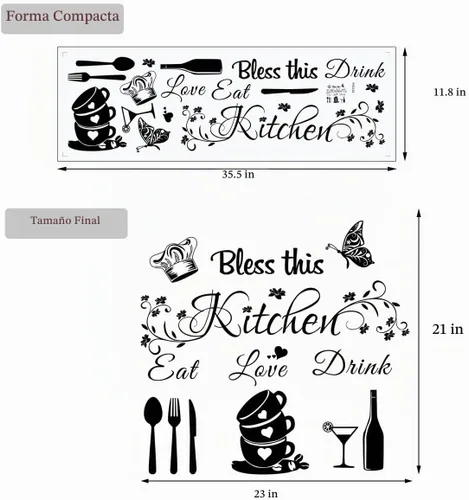 Vista 7 de Calcomanías de Pared Bless This Kitchen - Pegatinas de Vinilo DIY Arte Despegar y Pegar Calcomanías de Pared para Hogar Oficina Escuela Café