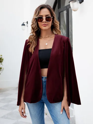 Vista 6 de Cicy Bell Chaqueta tipo blazer de terciopelo para mujer, estilo casual, con abertura frontal, manga larga