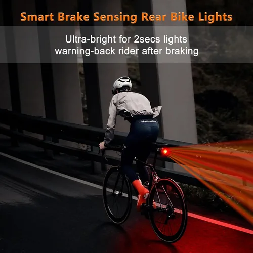 Vista 4 de NineLeaf Smart Brake Sensing Rear Bike Lights, Bicycle Tail Light, Bike Lights for Night Riding, Auto On/Off, 300 Lumen 220°Adjustable Angle 1000M
