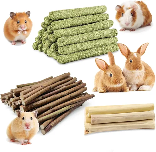 Vista 9 de WDEFUN 3 juguetes masticables de conejo, juguete de conejo colgante natural para masticar, golosinas para conejillos de indias, hámsters, jerbos