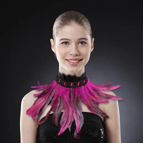 Vista 5 de MoreChioce Collar de plumas, cuello de plumas naturales para mujer y niña, decoración para disfraz de fiesta