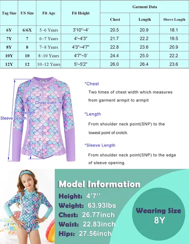 Vista 4 de GRACE KARIN Traje de baño de una pieza para niñas, traje de baño de manga larga
