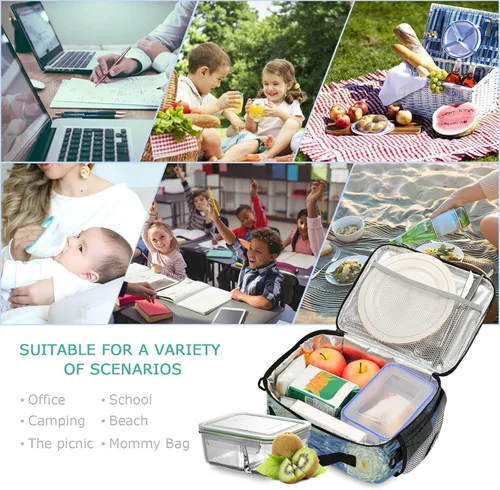Vista 7 de Vangogh - Lonchera para niños con diseño de noche estrellada, organizador de doble aislamiento, impermeable y reutilizable, bolsa de comida