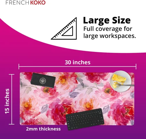 Vista 3 de French KOKO Alfombrilla de escritorio grande para mouse de 15 x 30 pulgadas, protector de escritorio floral extendido para teclado y mouse Llámame