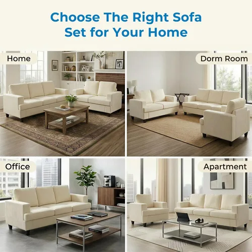Vista 7 de Mjkone Juego de sofá de 3 piezas de 82 pulgadas de ancho, sofá de 3 plazas y sofá biplaza con sillón, juegos de muebles modulares de sofá modular