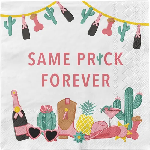 Vista 3 de Bachelorette "Same Prick Forever" Vajilla Pack: Juego de platos de papel, servilletas y tazas desechables para 20