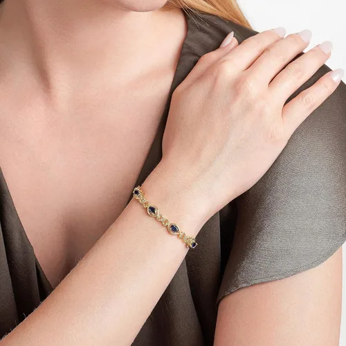 Vista 2 de MORGAN & PAIGE . Pulseras de plata de ley 925 de oro amarillo de 18 quilates sobre zafiro azul y blanco creado para mujer, elegante pulsera de plata