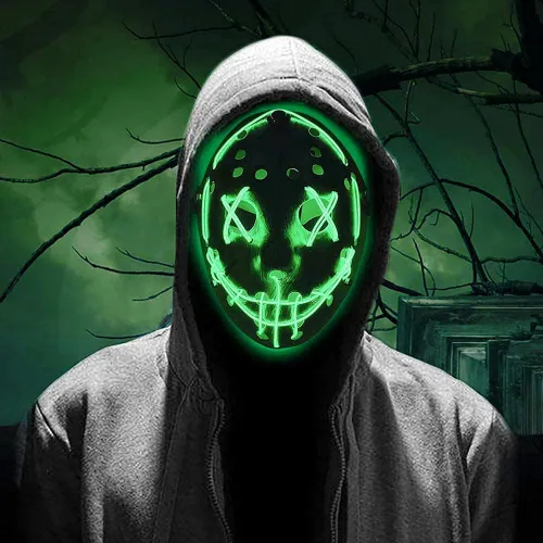 Vista 5 de Máscara de la Purga con luz LED Jason, máscara de miedo de Halloween para niños, adultos, hombres y mujeres, fiesta de festival de Halloween