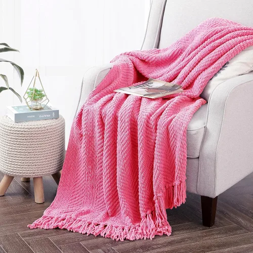 Vista 17 de Manta de punto suave con textura para sofá, manta de tweed crema con borlas de flecos para decoración del hogar, cama, sofá, silla, 50 x 60 Blanco