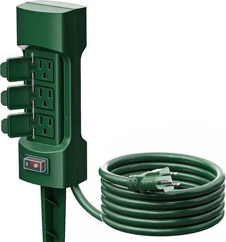 Vista 8 de K KASONIC Estaca de Energía para Exteriores, Cable de Extensión con Regleta de 6 Tomas de 9 pies Kasonic, Doble Cara con Cubiertas Abatibles