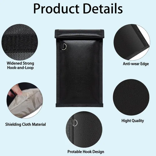 Vista 3 de yaokvide Bolsas Faraday para teléfonos y llaves de coche, protector de llavero Faraday ignífugo e impermeable, bolsa bloqueadora de señal antirrobo