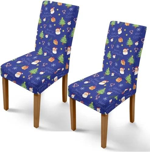 Vista 16 de Rnyleeg Juego de 1 fundas navideñas para sillas de comedor, color azul oscuro, fundas protectoras extraíbles y lavables para sillas de cocina