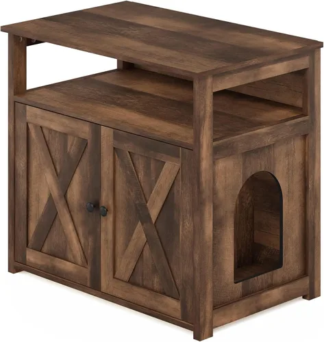 Vista 15 de Caja de arena Furinno Peli, Pequeña, Americano Entrada lateral, muebles ocultos, casa de madera para mascotas con puertas, fácil montaje