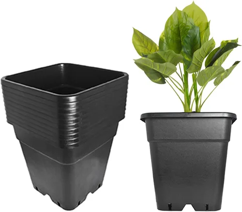 Vista 8 de Paquete de 10 macetas cuadradas de 3 galones para vivero, macetas de cultivo color negro