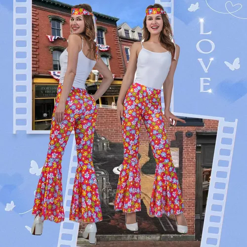 Vista 3 de Women 1970s Hippie Costume Cosplay 60s Disco Pants