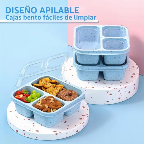 Vista 3 de Cajas de aperitivos (paquete de 3) – Cajas Bento apilables con 3 compartimentos, recipientes de preparación de comidas reutilizables, recipientes