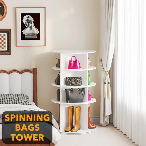 Vista 5 de SpaceAid Zapatero Giratorio de 4 Niveles Organizador, Diseño de Base Alta Torre de Zapatos Almacenamiento Giratorio Lazy Susan, Estante Giratorio