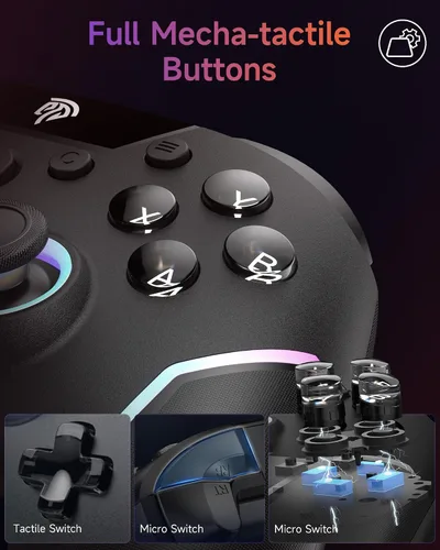 Vista 5 de EasySMX X20 Wireless Gaming Controller with RGB Backlit, 2-Stage Hall Effect Sticks, 1000Hz Polling Rate, 6-Axis Gyro on Multi-Platform, Mech