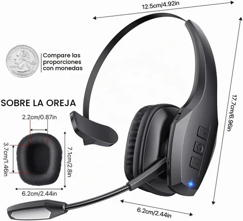 Vista 9 de Auriculares Bluetooth para Camionero, Auriculares Inalámbricos con Micrófono, Auriculares Bluetooth con Micrófono de Cancelación de Ruido Dual