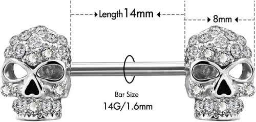 Vista 2 de OUFER 2 anillos de pezón de acero quirúrgico 14G 316L con circonita cúbica transparente para pezones piercing para pezón Metal circonita cúbica