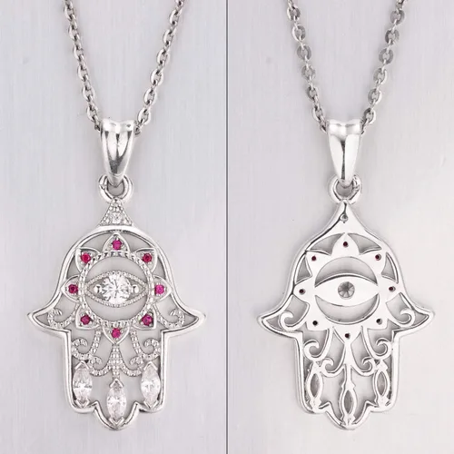 Vista 4 de Aniu Joyería de plata de ley 925 Hamsa de Fátima para mujer con circonita cúbica, viene con caja de regalo negra