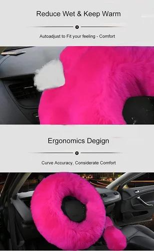Vista 3 de Funda para volante y para palanca de cambios y freno de mano de automóvil por Younglingn, 1 set de 3 unidades multicolor con lana sintética, de moda