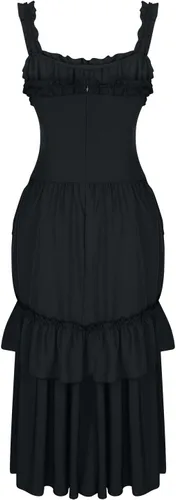 Vista 4 de symoid Vestidos góticos para mujer, con volantes, tirantes delgados, vestido punk con corsé, vestido largo de graduación, vestido de cóctel