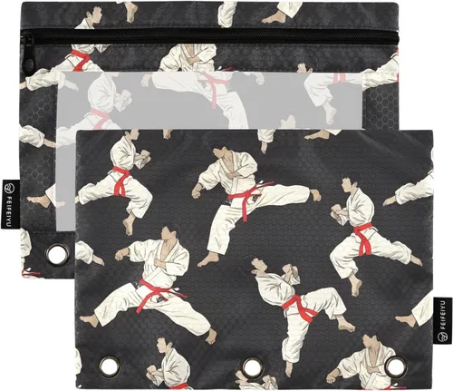 Vista 84 de Estuche para lápices de fútbol de fútbol en campo para carpeta de 3 anillas, paquete de 2 bolsas impermeables para lápices, estuche transparente