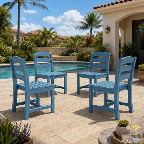 Vista 17 de SERWALL Outdoor HDPE Armless Dining Chairs Set of 2,All-Weather Use,Black Negro