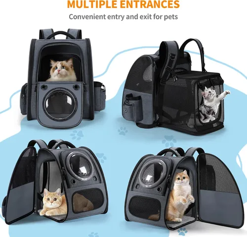 Vista 3 de Mochila transportadora de burbujas para gatos, mochila expandible para gatos, mochila transpirable para gatos medianos, gatitos y cachorros