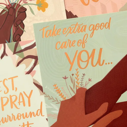 Vista 5 de Hallmark Surtido de tarjetas de caoba Thinking of You, Support, Get Well (16 tarjetas con sobres)