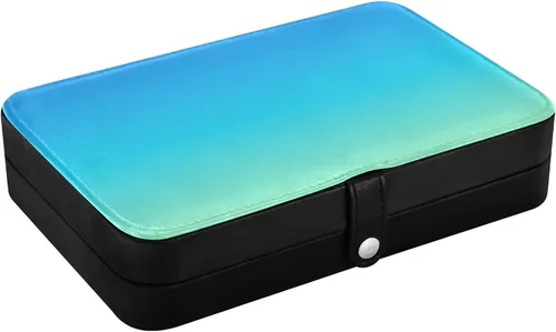 Vista 3 de Emelivor Joyero de viaje con degradado azul, de piel sintética, doble capa, organizador de joyas de viaje, caja de joyería portátil para aretes