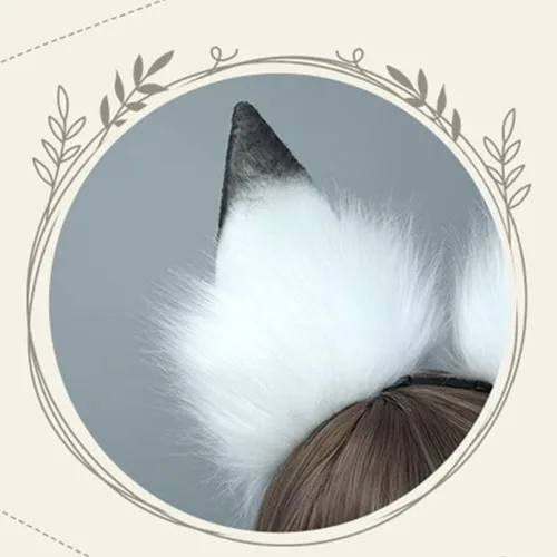 Vista 4 de Kit de diadema de cola de lobo y orejas de clip de piel sintética para Halloween, fiesta de Navidad, accesorios de disfraz para adultos y niños