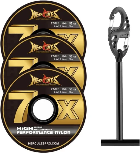 Vista 9 de HERCULES Tippet de pesca con mosca, paquete de 3 con soporte para volquetas, 55 yardas
