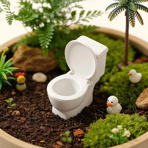 Vista 3 de Garneck Mini inodoro de juguete para casa de muñecas, figura de baño en miniatura, modelo de inodoro pequeño, decoración de adorno de jardín de hadas