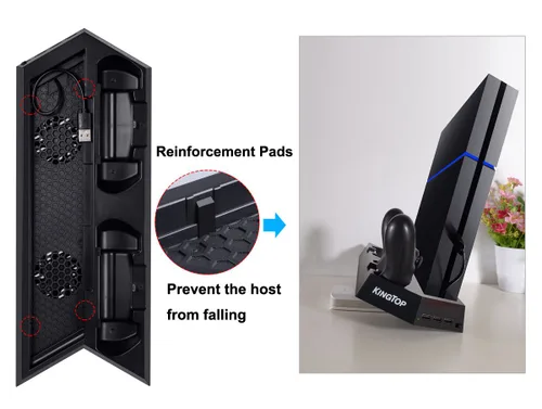 Vista 5 de PS4 Universal Controller Charger KINGTOP PS4PS4 ProPS4 Slim Fan Cooler Vertical Stand Dual Charging Station