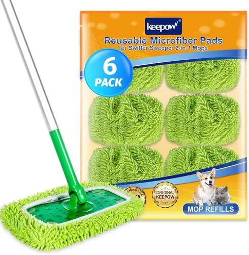 Vista 10 de KEEPOW - Juego de 2 almohadillas de microfibra de felpilla reutilizables compatibles con Swiffer Sweeper Paños de barrido secos lavables