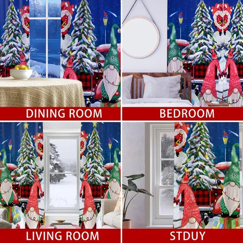 Vista 4 de pinata Cortinas de Navidad para sala de estar, decoración de gnomos, ventana del hogar, transparente de 63 pulgadas de largo, 2 paneles