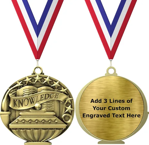 Vista 10 de Express Medals Pack of 10 (or More) Engraved Scholastic Academic Award Medals with RWB Neck Ribbons