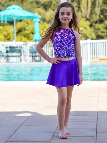 Vista 4 de Traje de baño tankini de dos piezas para niñas con correa ajustable de 3 a 14 años