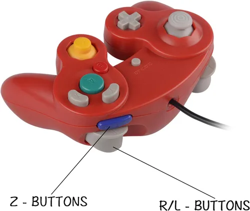 Vista 8 de Paquete de 2 controladores con cable Classic Shock Joypad, compatibles con Wii NGC Gamecube Game Cube (rojo y azul)