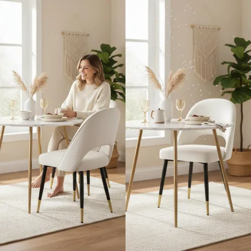Vista 7 de LukeAlon Juego de 2 sillas de comedor clásicas de terciopelo, sillas de cocina tapizadas con respaldo abierto con patas de metal, sillas laterales