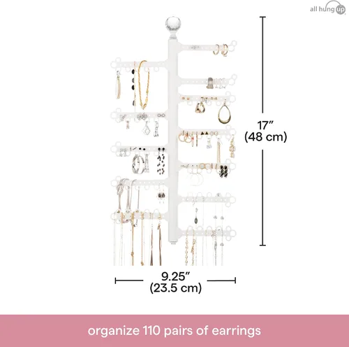 Vista 3 de All Hung Up Organizador de joyas de pared de 12 niveles de 17 pulgadas, tiras de comando incluidas para colgar fácilmente, organizador de aretes