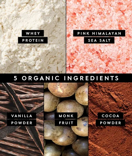 Vista 5 de Polvo de proteína de suero orgánico Truvani Chocolate 20g de proteína de suero alimentado con hierba 20 porciones Orgánico certificado USDA