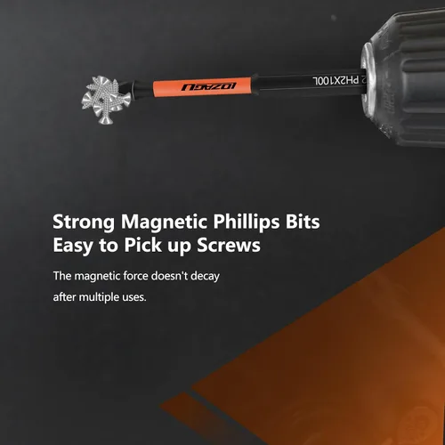 Vista 4 de Juego de 12 brocas Phillips #2 Impact Magnetic, S2 Steel, 1 2 3 4 5 6 pulgadas de largo, brocas PH2 de 1/4 de vástago hexagonal Phillips
