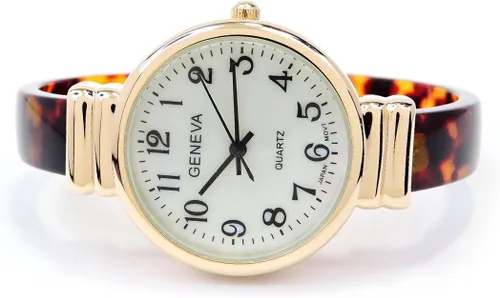 Vista 2 de Tortoise Gold Acrylic Band Geneva Slim Case Reloj de brazalete para mujer, Moderno