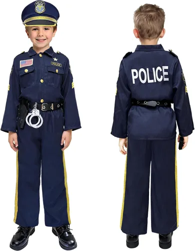 Vista 2 de Police Officer Costume for Kids - Boys & Girls, Cop Uniform for Role Play, Gift, Halloween & Career Day
