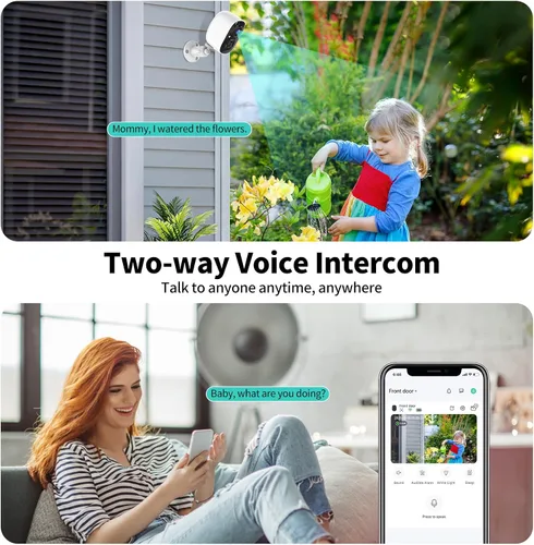 Vista 4 de Cámara de seguridad inalámbrica inteligente FHD 2K para interiores y exteriores, cámara WiFi con energía solar con visión nocturna a